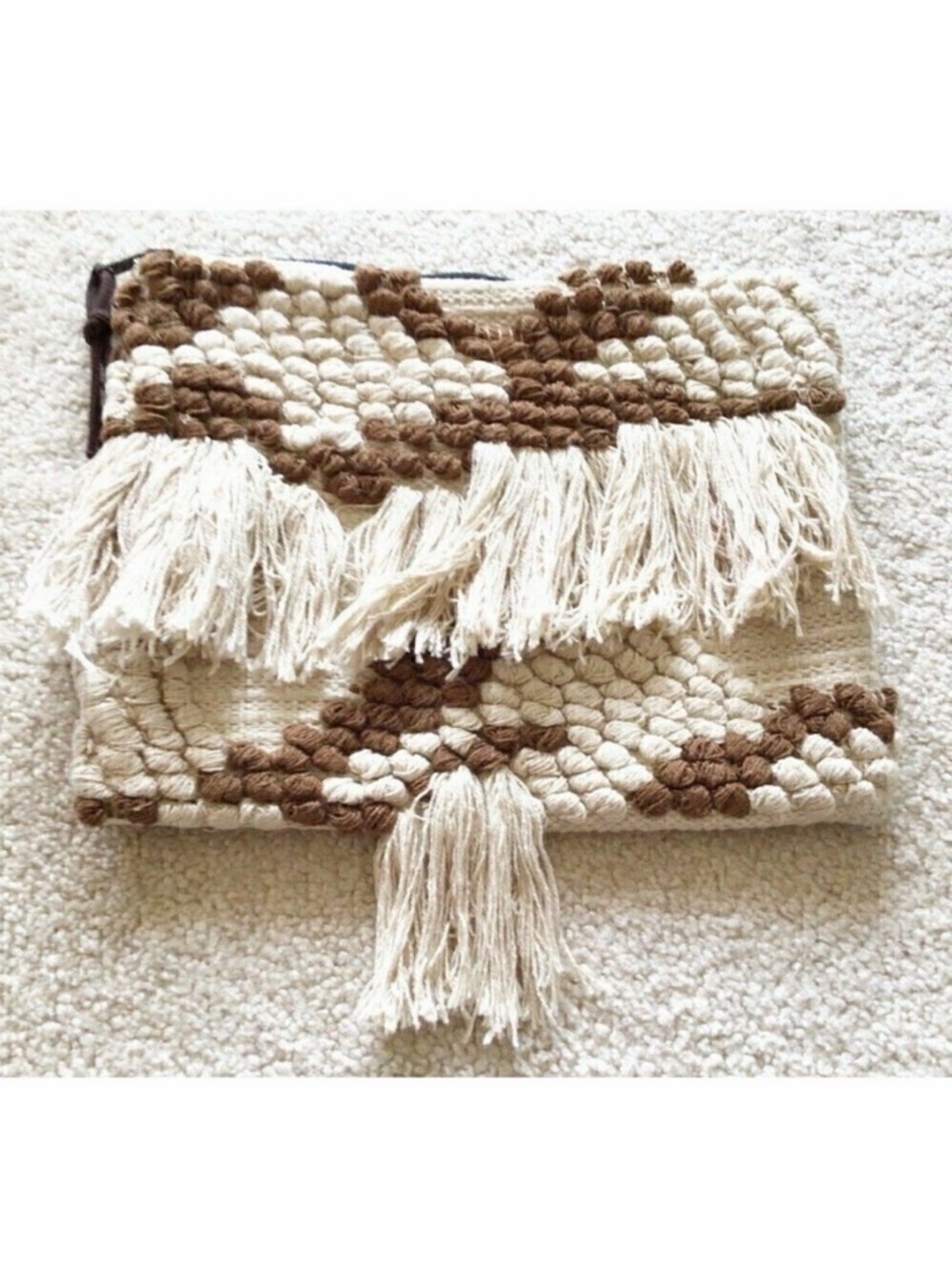 Boho Hippie Festival Fringe Clutch Handbag Hipster Grunge Brown Stitch Western